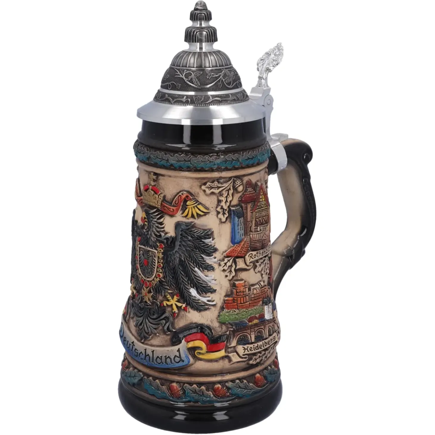 Bierkrug Mit Zinndeckel "Deutschland", Bunt-Natur, 0,5L