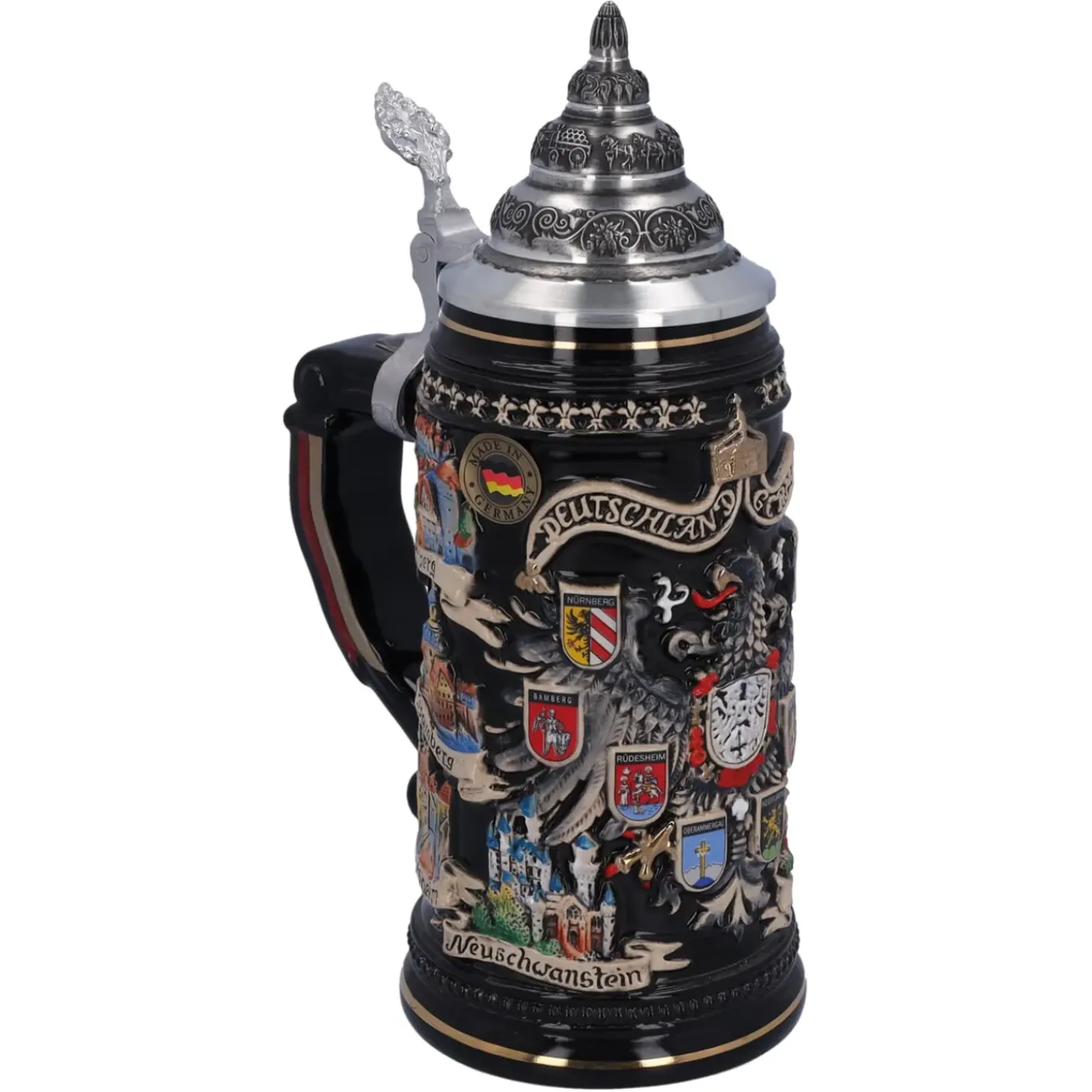 Bierkrug Mit Zinndeckel "Stadtwappen", Gold, 0,4L