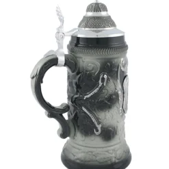 Bierkrug Mit Zinndeckel "Stadtbild Rothenburg", Grau, 0,5L
