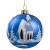 Glaskugel Blau Matt Kirche, 8 Cm
