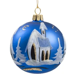 Glaskugel Blau Matt Kirche, 8 Cm