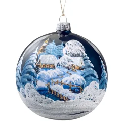 Glaskugel Blau Winterlandschaft, 10 Cm