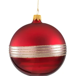Glaskugel Bordeaux Matt Mit Glitterband, 10Cm
