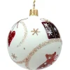 Glaskugel Cremefarben Matt Mit Weihnachtlichen Motiven, 7 Cm