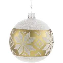 Glaskugel Grun-Gold Mit Weisem Muster, 7 Cm