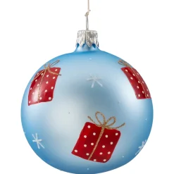Glaskugel Hellblau Matt Mit Geschenkmotiv, 7 Cm