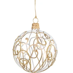 Glaskugel Klar Mit Goldschnorkeln, 7 Cm
