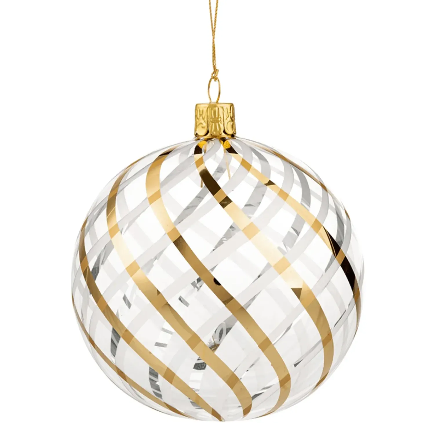 Glaskugel Klar Mit Gold-Weisem Netzdekor, 10 Cm