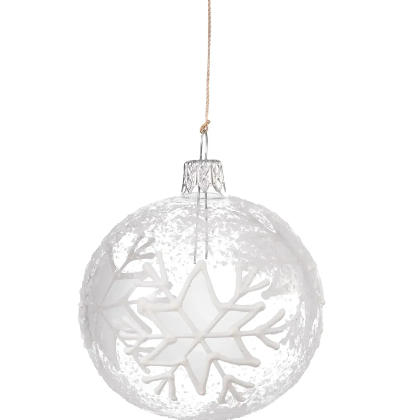 Glaskugel Klar Mit Weisen Flocken, 7 Cm