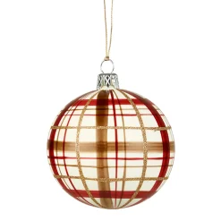 Glaskugel Mit Karomuster Weis Matt, 8Cm