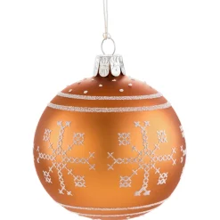 Glaskugel Orange Mit Weisem Muster, 7 Cm