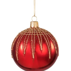 Glaskugel Rot Mit Glitterdach, 8 Cm
