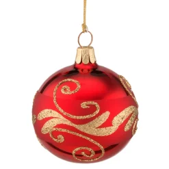 Glaskugel Rot Mit Goldener Verzierung, 6 Cm