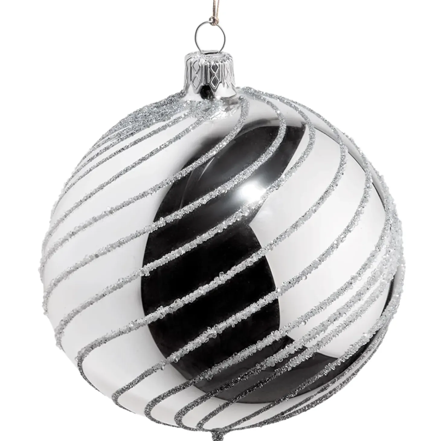 Glaskugel Silber Mit Silber Spiraldekor, 10 Cm