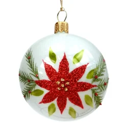 Glaskugel Weis Mit Weihnachtsstern, 7 Cm