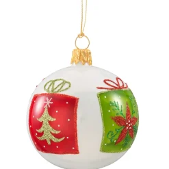 Glaskugel Weis Opal Mit Geschenkmotiv, 7 Cm