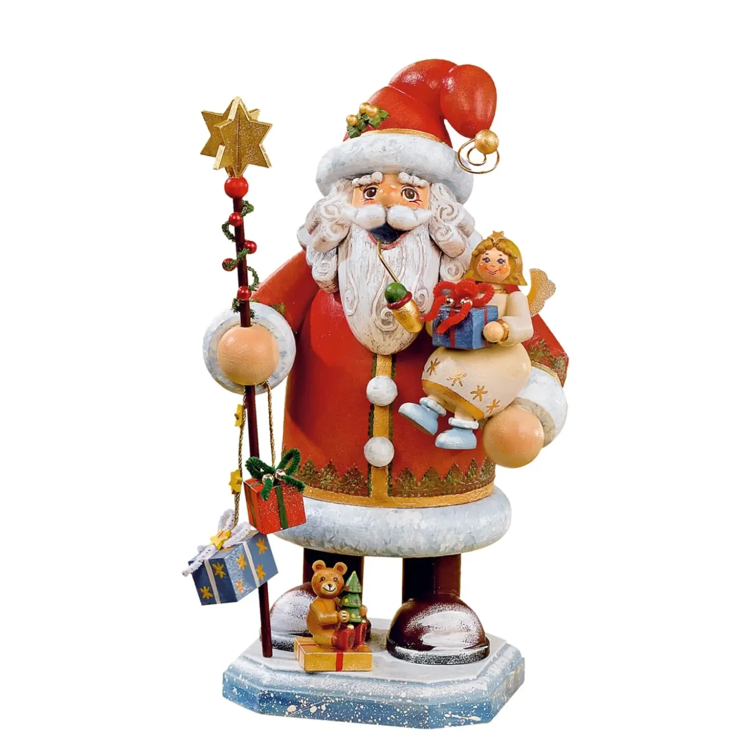 Holzknoddl "Weihnachtsmann Mit Engel", Rauchermann