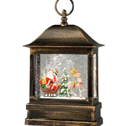 Led Schneelaterne "Weihnachtsmann Im Schlitten", 25Cm