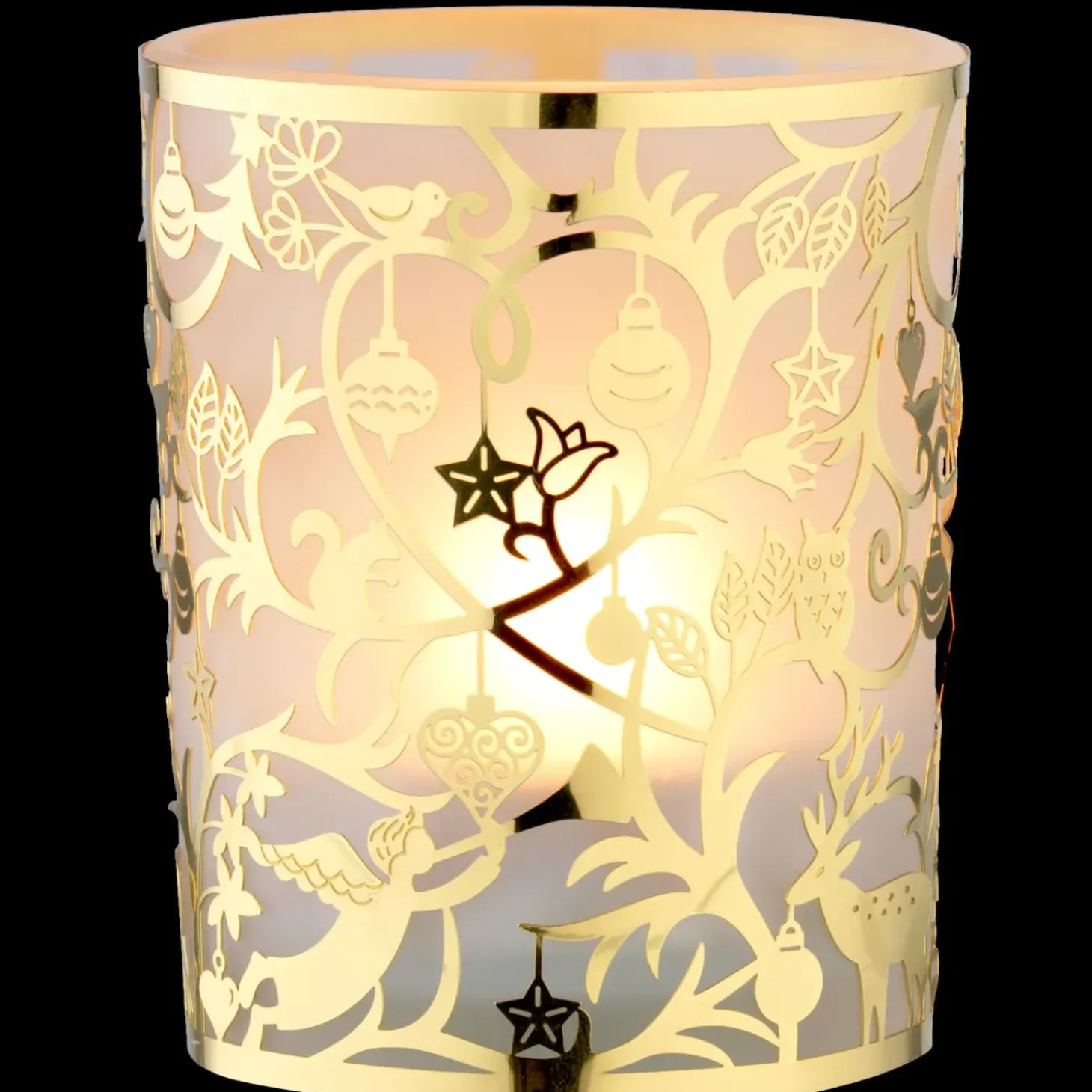 Teelichtglas "Waldweihnacht" Gold