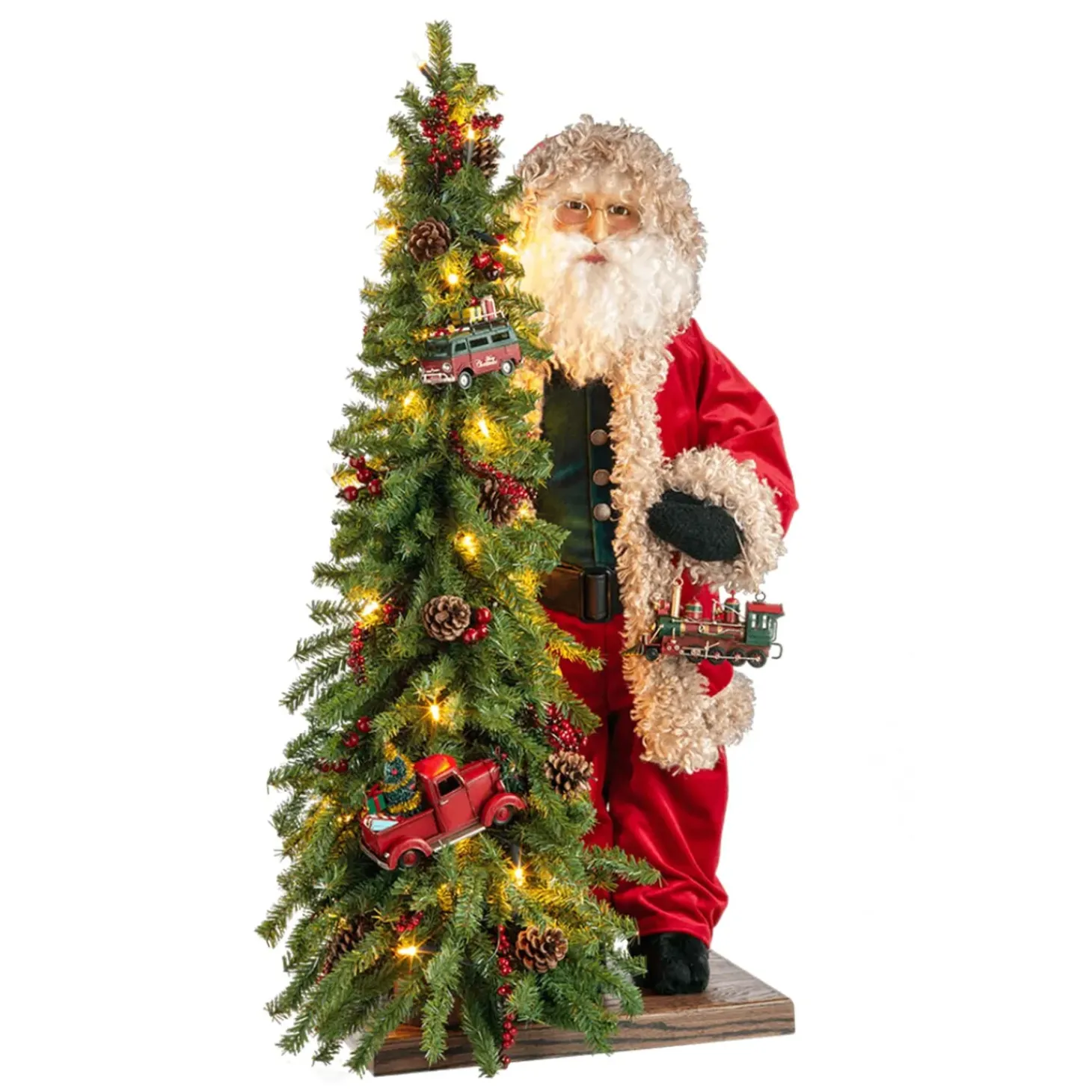 Weihnachtsmann Mit Weihnachtsbaum Und Lokomotive