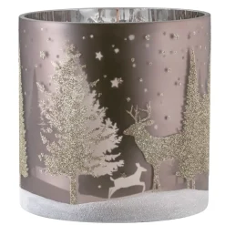 Windlicht "Hirsche Im Wald" Taupe, 15Cm